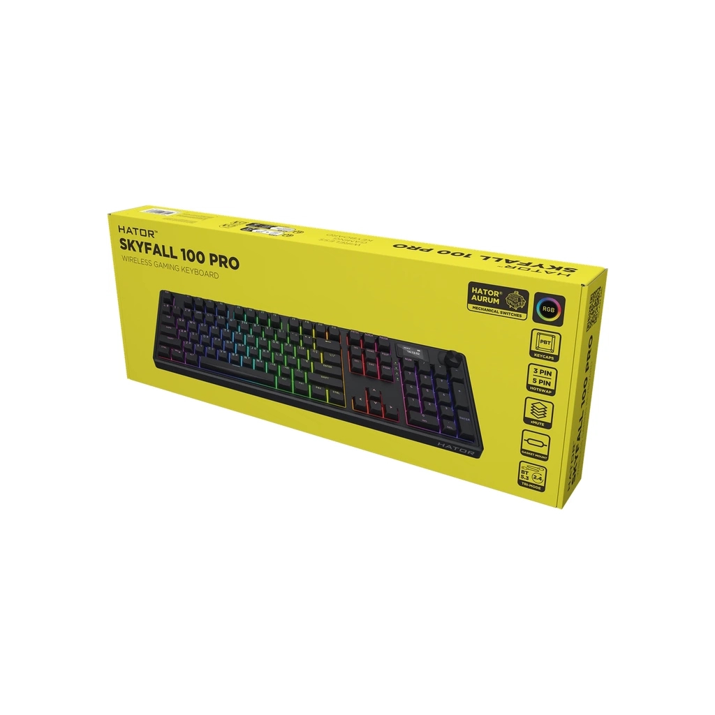 Клавіатура Hator Skyfall 100 PRO Aurum Vanila Silent RGB Wireless/Bluetooth/USB UA Black (HTK4101UA)