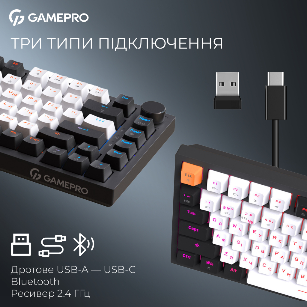Клавіатура GamePro Asgard Valhalla QLAB Sakura Switch RGB Bluetooth/Wireless/USB-C UA Black (MK160-B-QS-PRO)