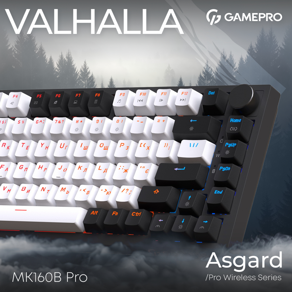 Клавіатура GamePro Asgard Valhalla QLAB Sakura Switch RGB Bluetooth/Wireless/USB-C UA Black (MK160-B-QS-PRO)