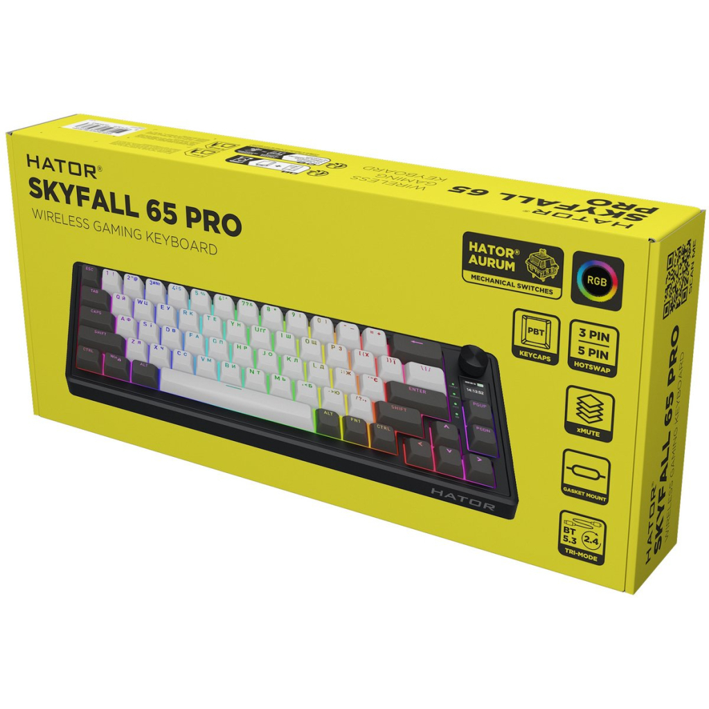 Клавіатура Hator Skyfall 65 Pro Aurum Vanila Silent RGB Wireless/Bluetooth/USB UA Grey/Black (HTK4160UA)