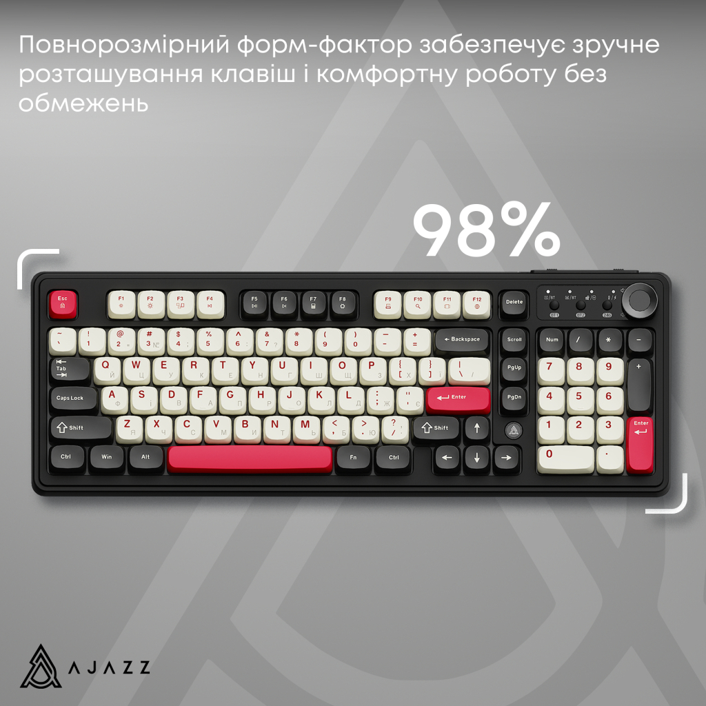 Клавіатура Ajazz AF98 Plus Wireless/Bluetooth/USB UA Black/White/Red (AF98-PLUS-BSR)