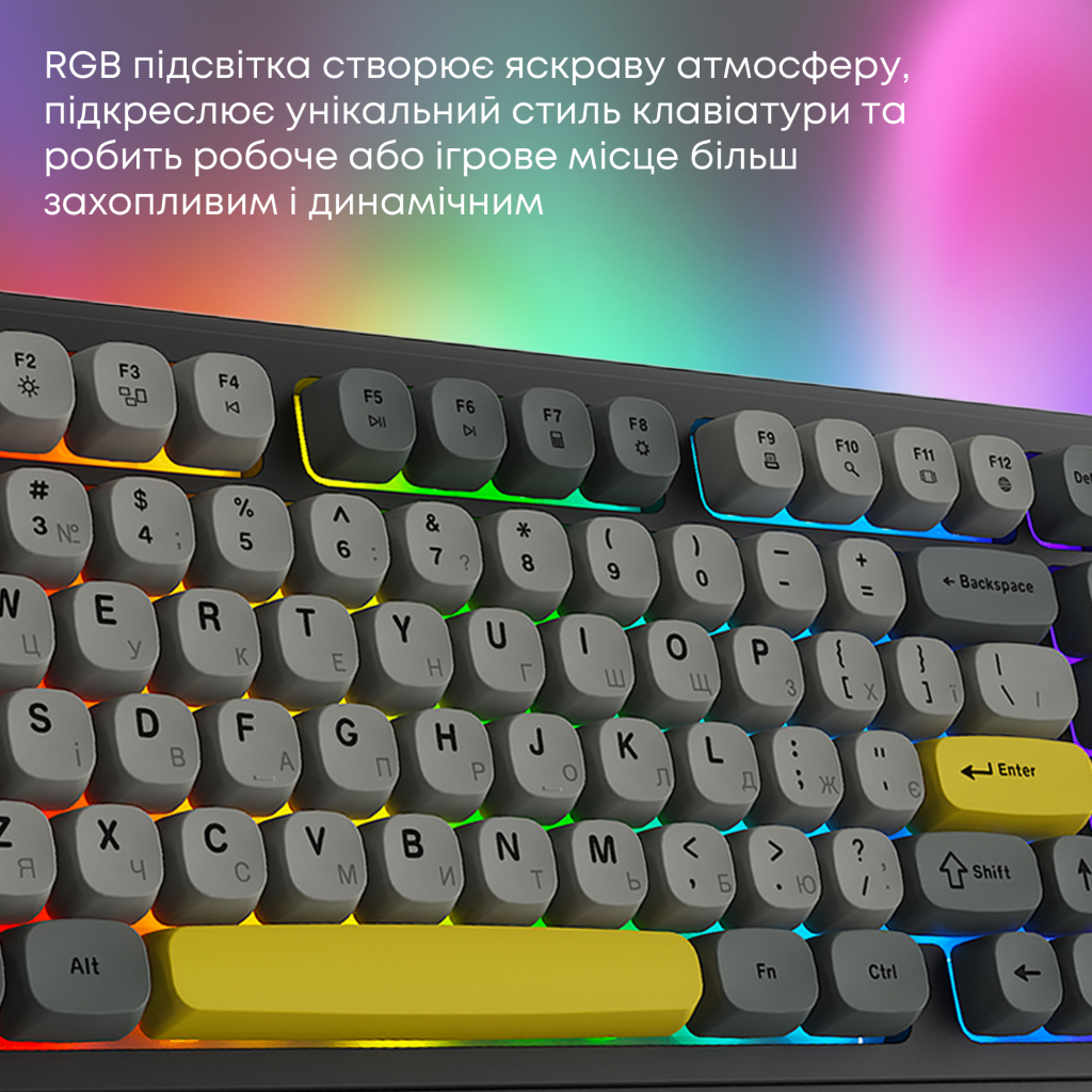 Клавіатура Ajazz AF98 Plus Wireless/Bluetooth/USB UA Black/Grey/Yellow (AF98-PLUS-BGY)