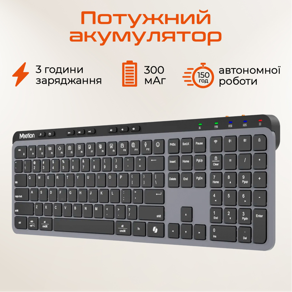 Клавіатура Meetion WK330 Wireless/Bluetooth Black (MT-WK330-A-RUA)