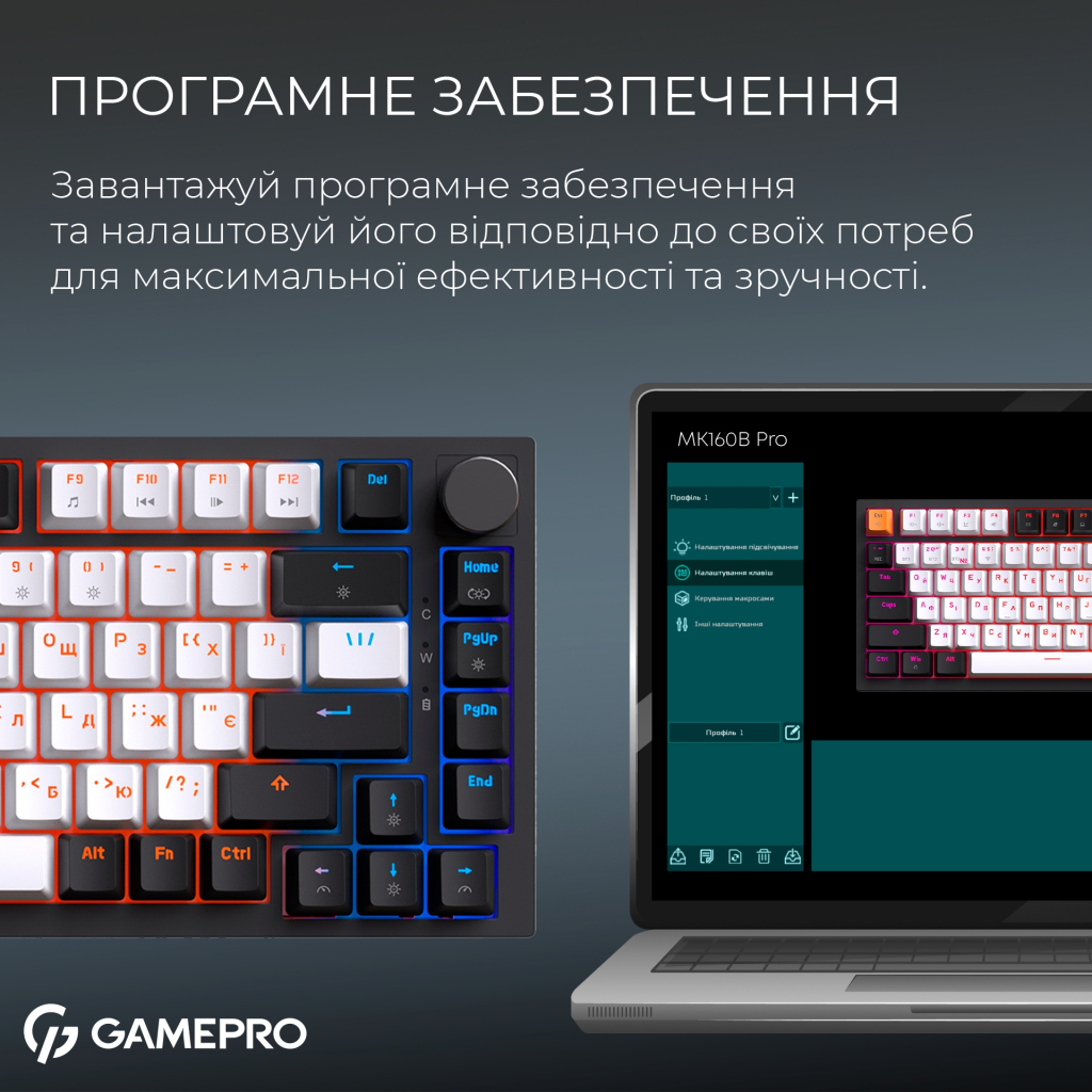 Клавіатура GamePro Asgard Valhalla MK160B Pro 75 RGB Wireless/Bluetooth/USB Black (MK160B Pro)