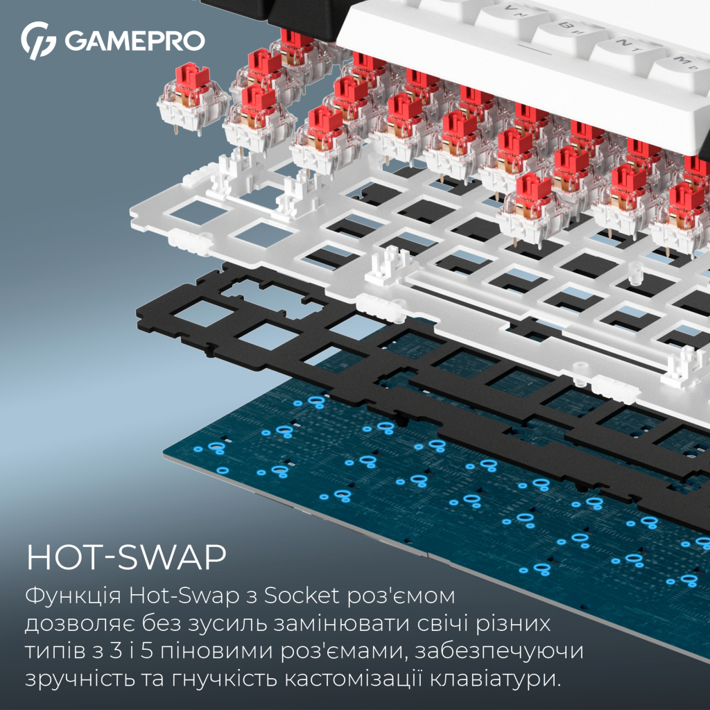 Клавіатура GamePro Asgard Valhalla MK160W Pro 75 RGB Wireless/Bluetooth/USB White (MK160W Pro)