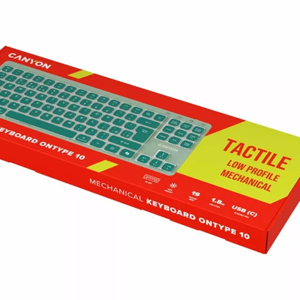 Клавіатура Canyon OnType 10 TKL Mechanical Silent Low-profile USB UA Green (CNS-HKB10GR)