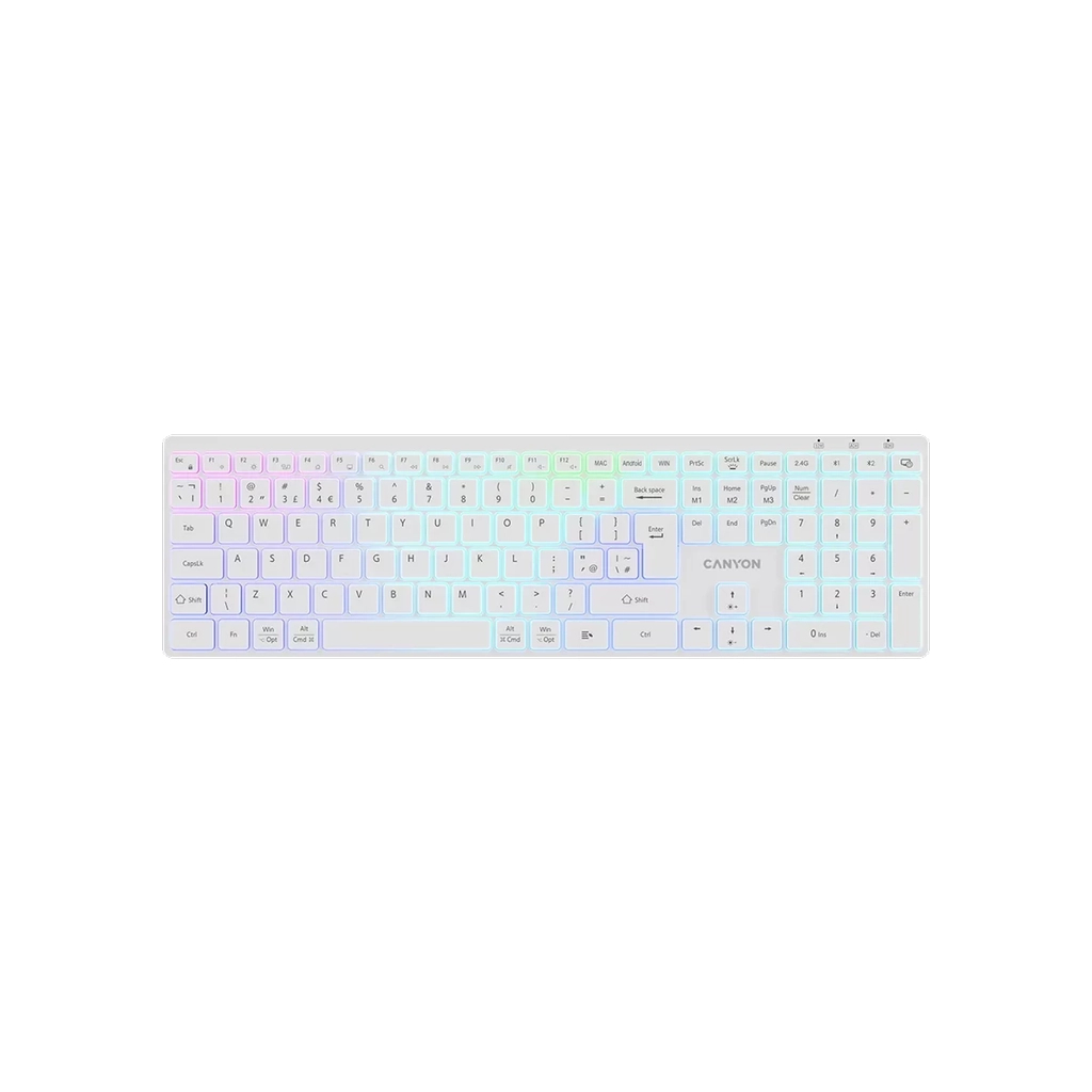 Клавіатура Canyon HKB-W11 Slim Dual Mode Wireless/Bluetooth RGB UA White (CNS-HBTK11W)
