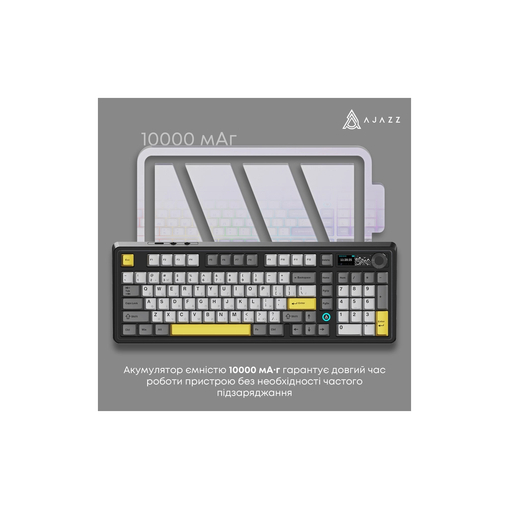 Клавіатура Ajazz AK980 V2 Maillard Switch Wireless/Bluetooth/USB UA Black/Grey/Yellow (AK980-V2-M-BGY)
