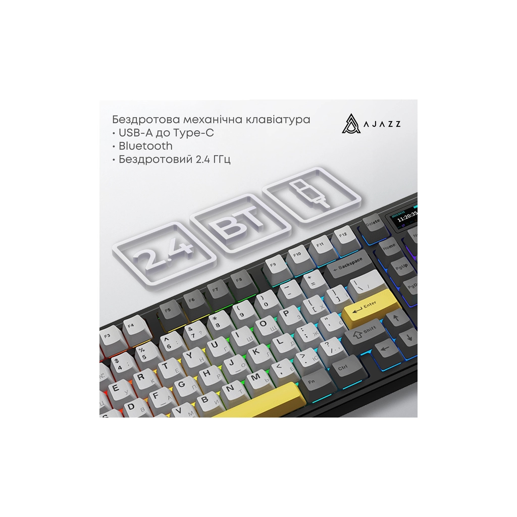 Клавіатура Ajazz AK980 V2 Maillard Switch Wireless/Bluetooth/USB UA Black/Grey/Yellow (AK980-V2-M-BGY)