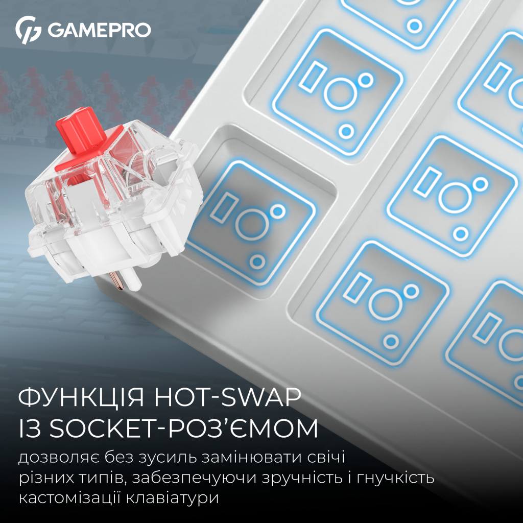 Клавіатура GamePro Asgard Yord Wireless/Bluetooth/USB UA White (MK266WH)
