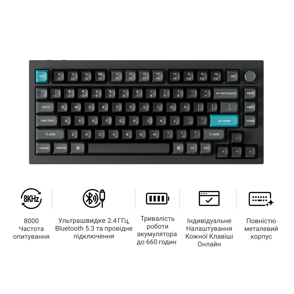 Клавіатура Keychron Q1 Ultra Keychron Red Switch RGB UA Black (Q1U-M1-UA)