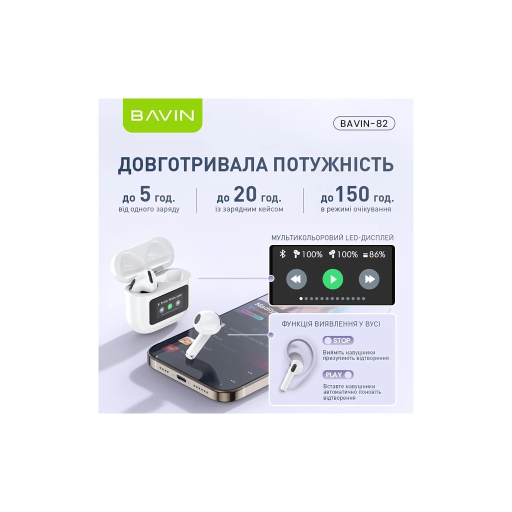 Навушники BAVIN BAVIN-82 Hi-Res LCD Tough White (HB-BA-82-WH)