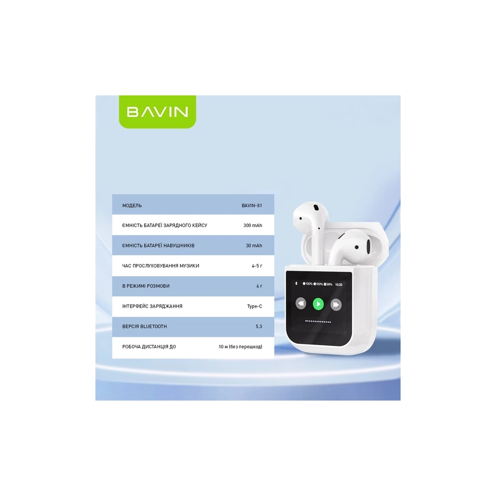 Навушники BAVIN BAVIN-81 Hi-Res LCD Tough White (HB-BA-81-WH)