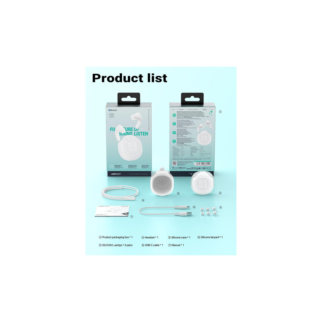 Навушники Acefast T9 Porcelain White (6974316282549)