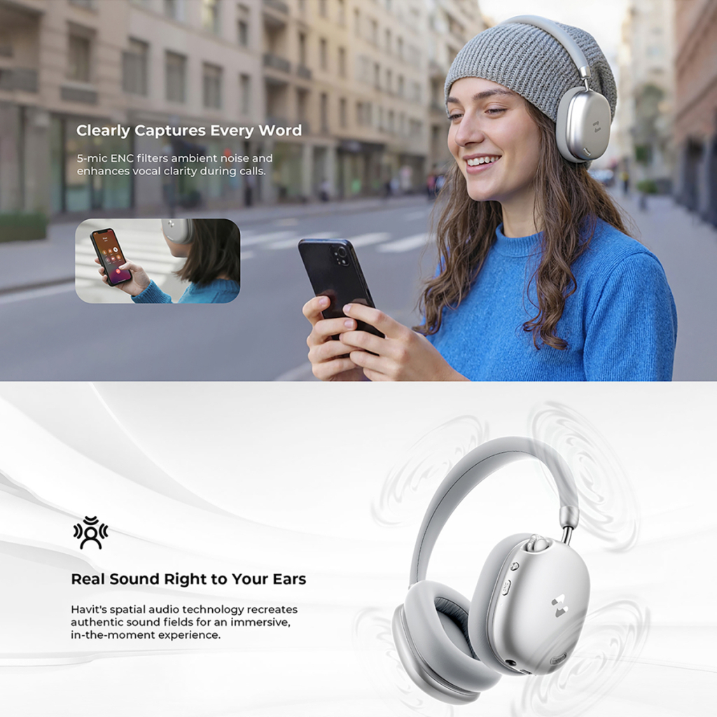 Навушники Havit H670BT Space S1 ANC Silver (6939119093488)