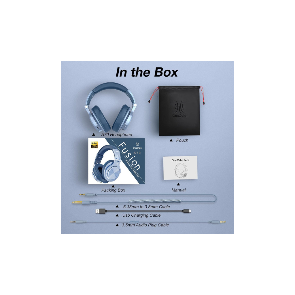 Навушники OneOdio Fusion A70 Bluetooth+3,5мм/6,35мм Sky Blue (A70 Sky Blue)