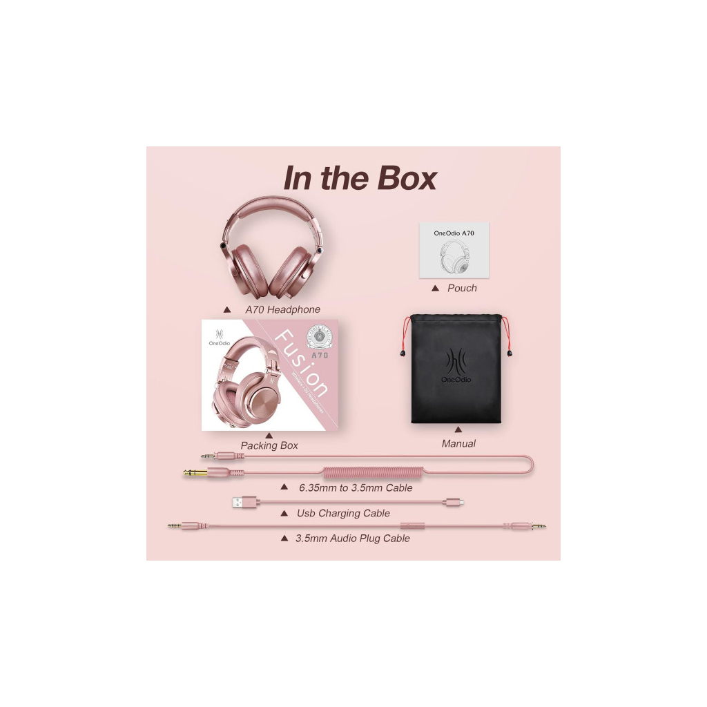 Навушники OneOdio Fusion A70 Bluetooth+3,5мм/6,35мм Rose/Gold (A70 Rose Gold)