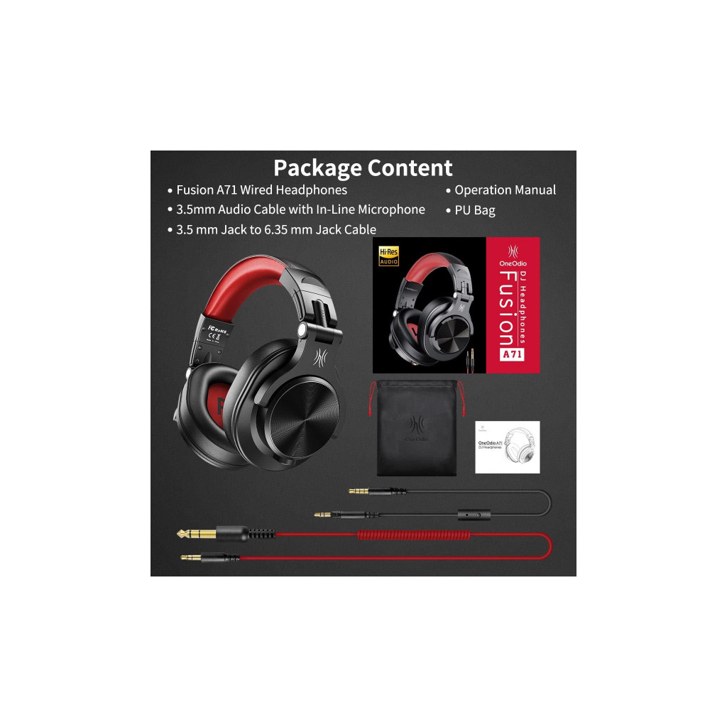 Навушники OneOdio A71 3,5мм/6,35мм Black/Red (A71 Red)