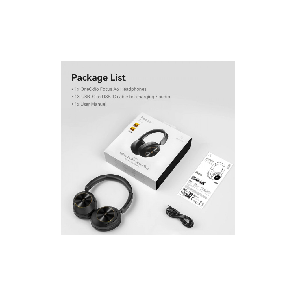 Навушники OneOdio A6, Bluetooth + USB-C Hybrid ANC Black (A6 Black)