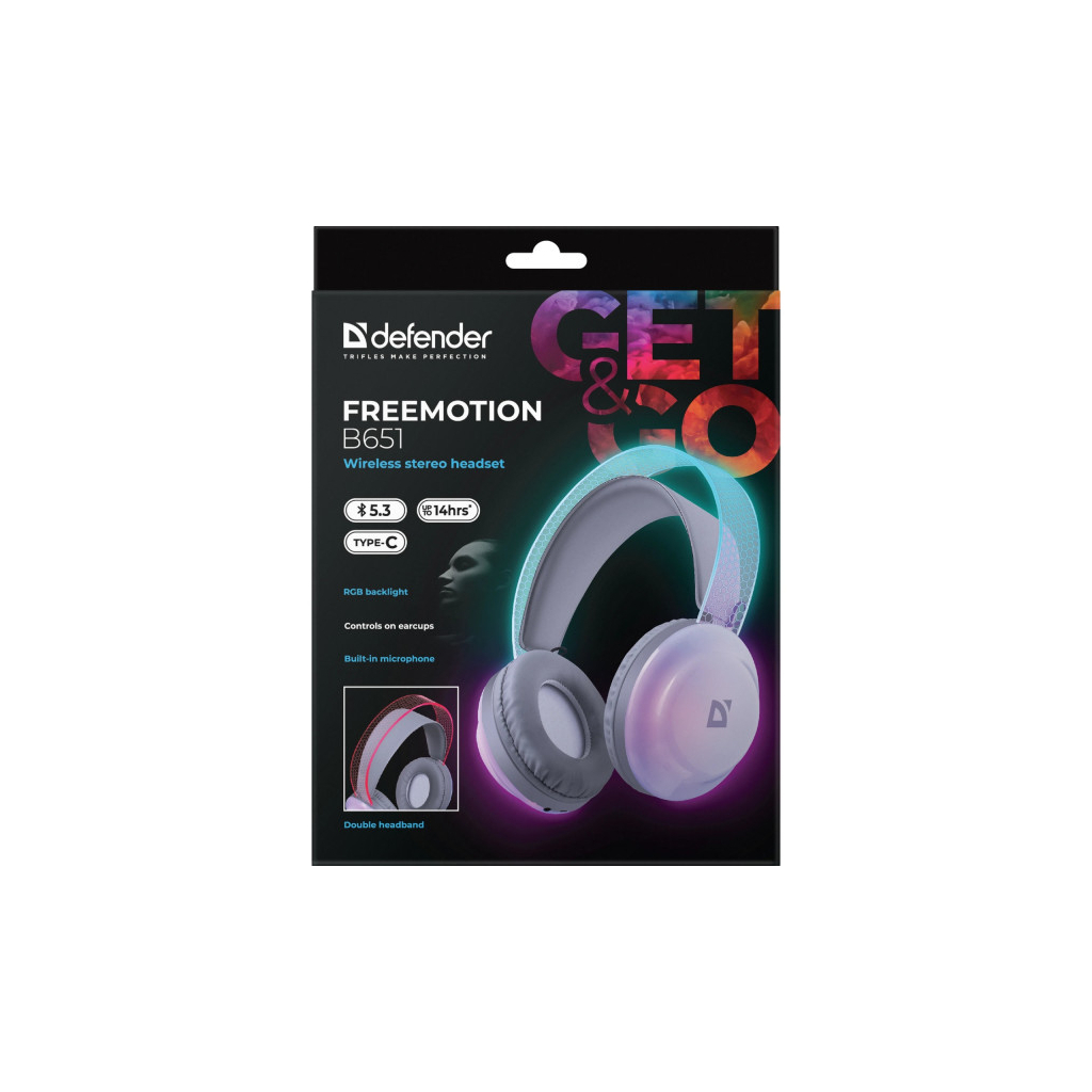 Навушники Defender FreeMotion B651 Bluetooth RGB White (63651)