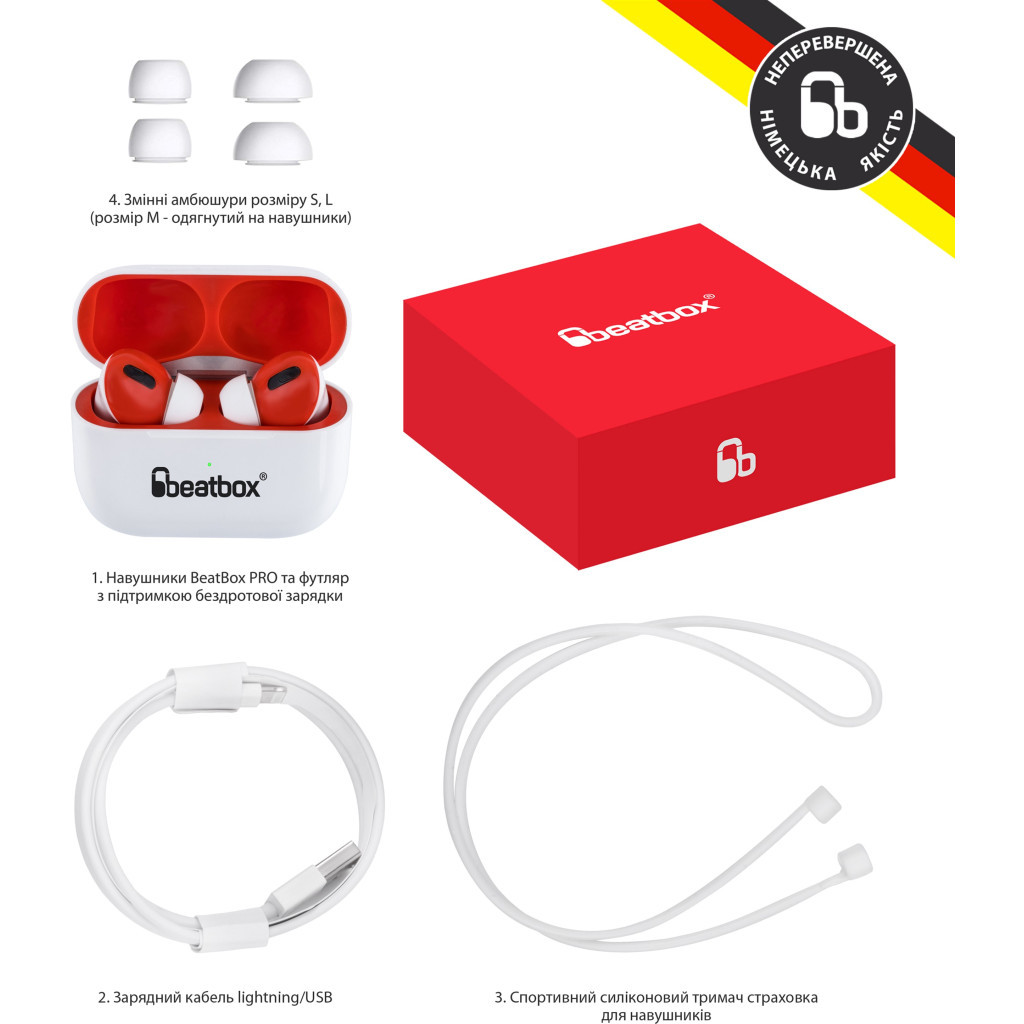 Навушники BeatBox PODS PRO 1 Wireless Charging White-Red (bbppro1wcwr)